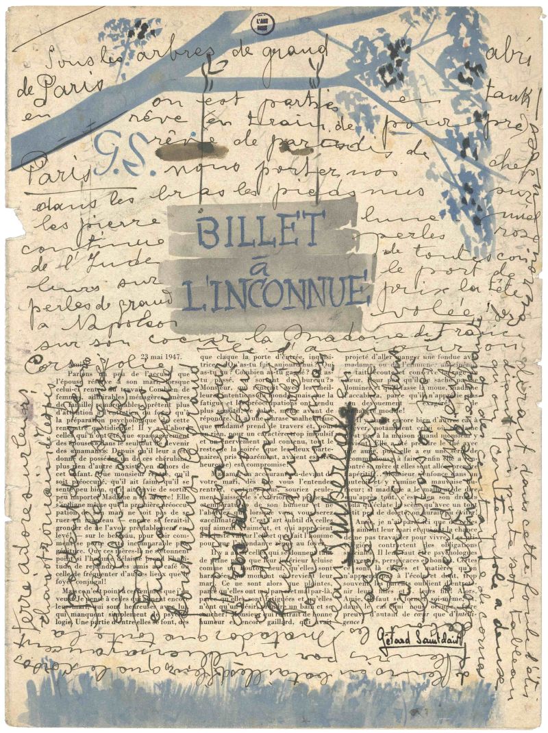 Aloïse Corbaz, [Billet à l’inconnue], Après 1947, Encre sur papier de récupération, 32 x 23,5 cm© Collection de l’Art Brut, LausannePhoto : Claude Bornand, Atelier denumérisation – Ville de Lausanne