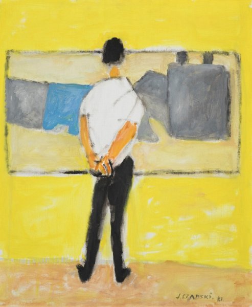 Jeune homme devant un tableau de Nicolas de Staël, 1981